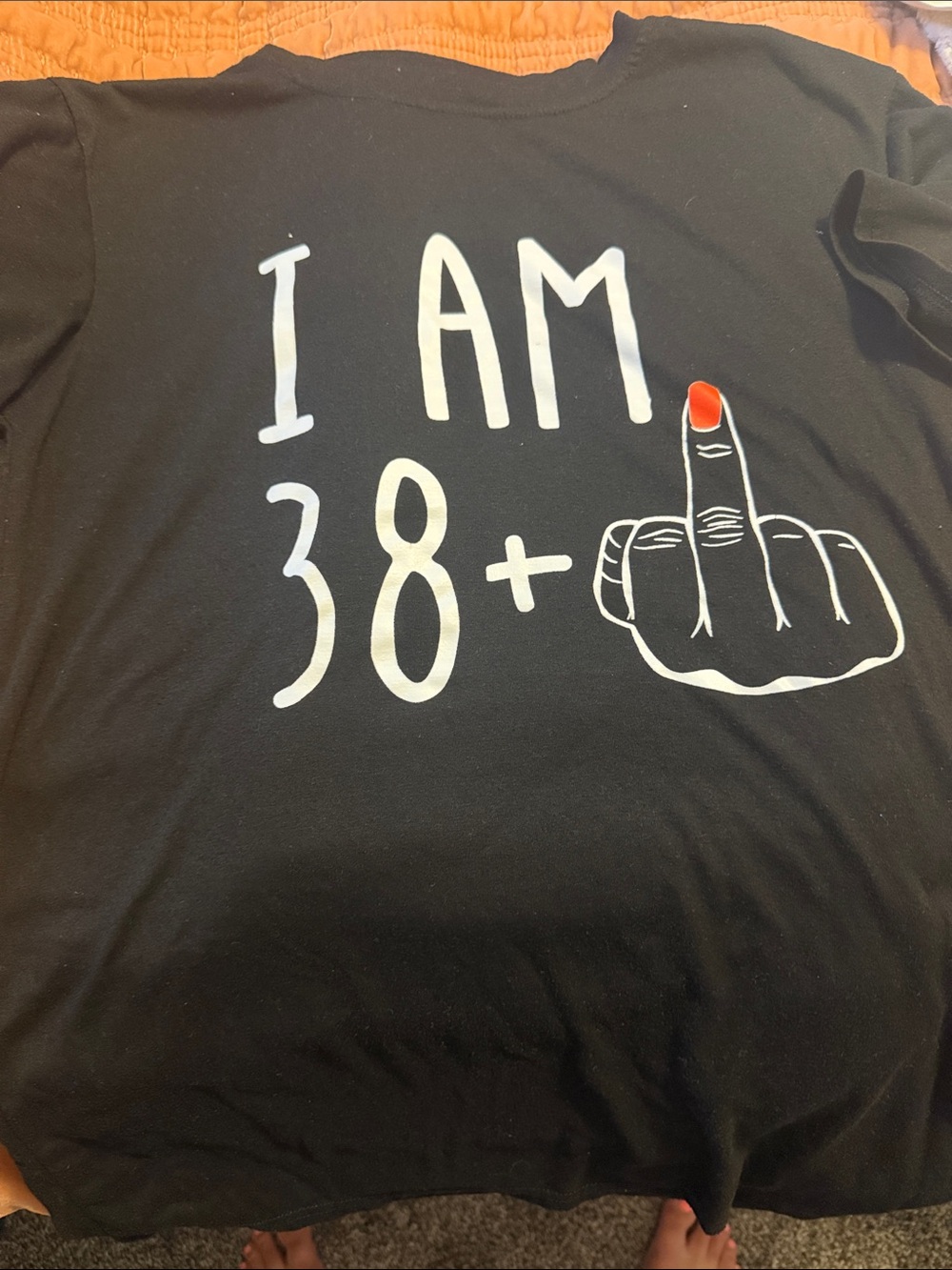 I AM 38+ Graphic Tee with Red Nail Accent
